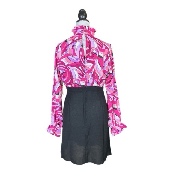 Smak Parlour NWT Multicolored Retro Mod Psychedelic Ruffle Mini Dress Size L - Picture 3 of 10